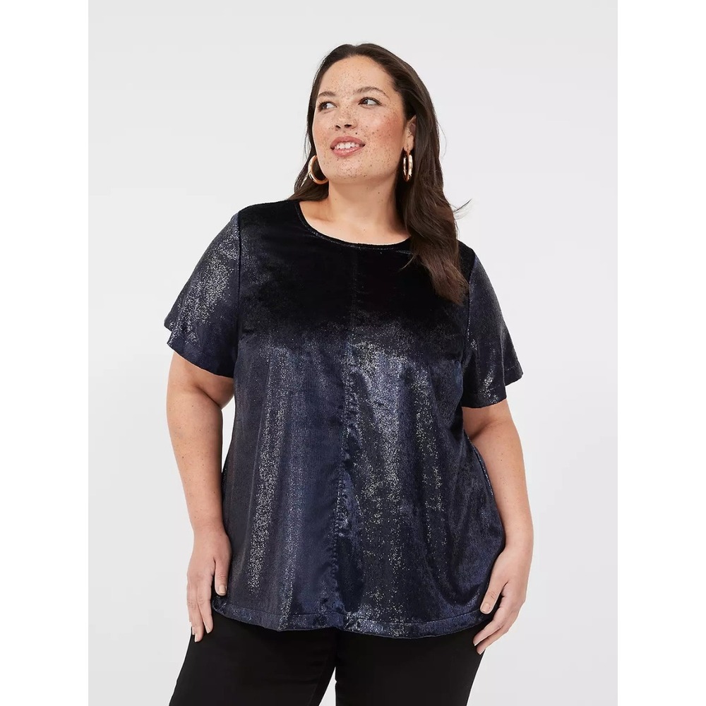 Lane Bryant Lurex Boatneck Swing Top,‎ Shimmer Maritime Blue - Size 18